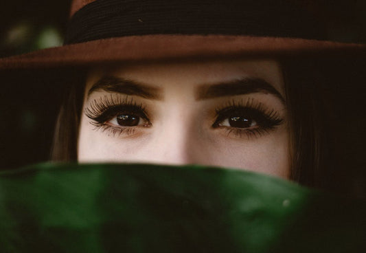 closeup of a woman with long eyelash extensions