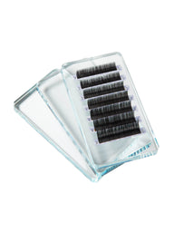 stack of three glass lash holder with eyelash extensions  displayed