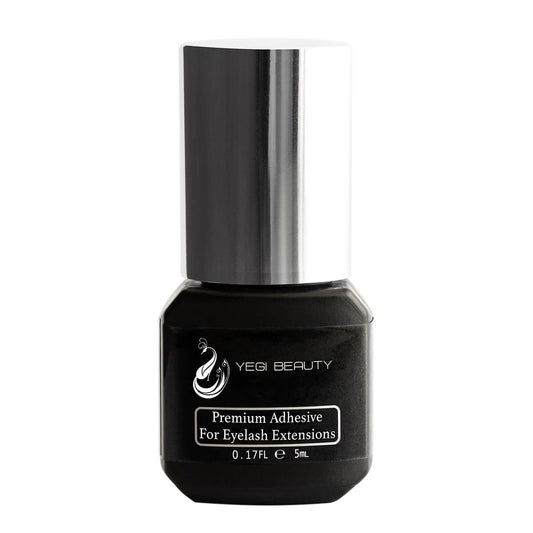 5ml bottle black in color with silver cap premium adhesive for eyelash extensions against white background