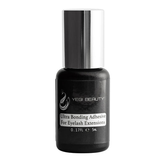 5ml black bottle with silver cap. label reads "Yegi Beauty Ultra Bonding Adhesive For Eyelash Extensions." Product against white background