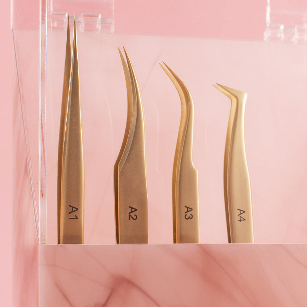 A line Pro Gold Tweezer Set / Classic, Volume and Isolation Tweezers