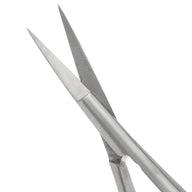 closeup of Yegi Beauty safety scissors to show detail used for eyelashes and eyebrows 