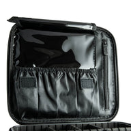 Top layer of eyelash extension travel case to show storage compartments