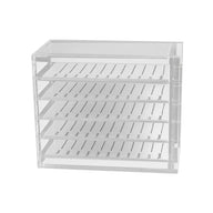 clear eyelash extension storage tray side view showing five shelves