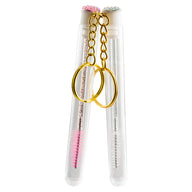Travel style eyelash wand brush in clear case with keychain for easy care.