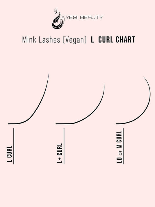 Mink Lashes L Curl chart with L curl LD or M curl and L+ 