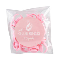 Transparent Package with Pink label. text reads "Pink Glue Rings - 20 Pack"