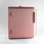 side view of pink mini fridge 