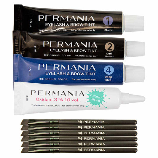 Permania eyelash and brow tint set with burshes