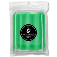 Micro brushes for eyelash extensions in green packaged in clear pouch 100 pack