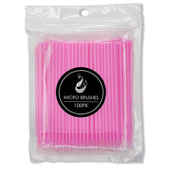 Micro brushes for eyelash extensions in pink packaged in clear pouch 100 pack